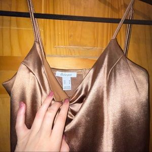 Revamped Brown Satin Mini Dress in Medium